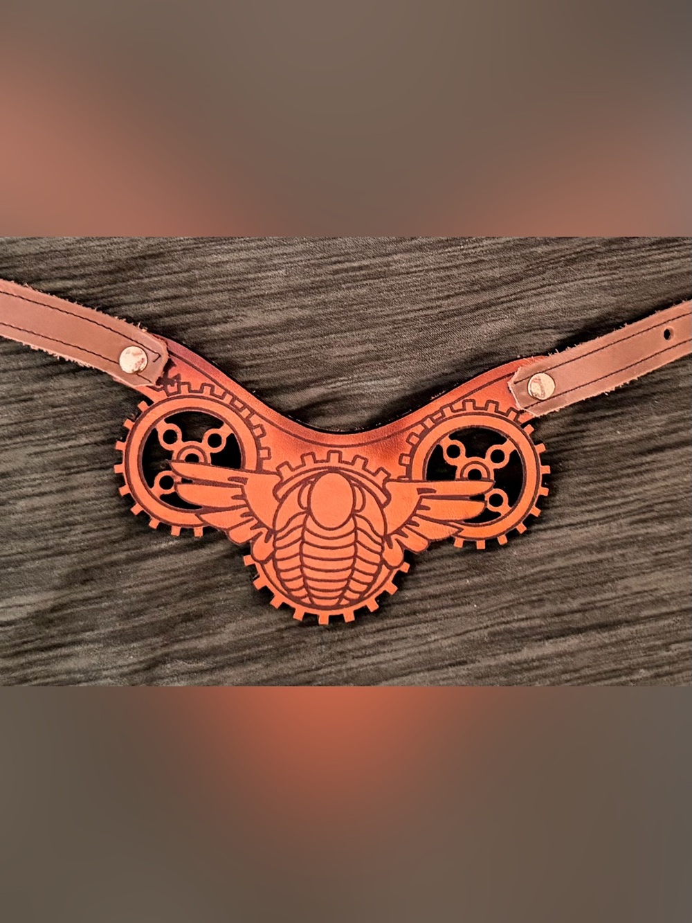 Brown Leather Steampunk Girl Genius Scarab choker